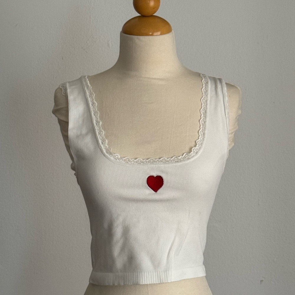 Forever 21 White Lace-Trim Ribbed Tank